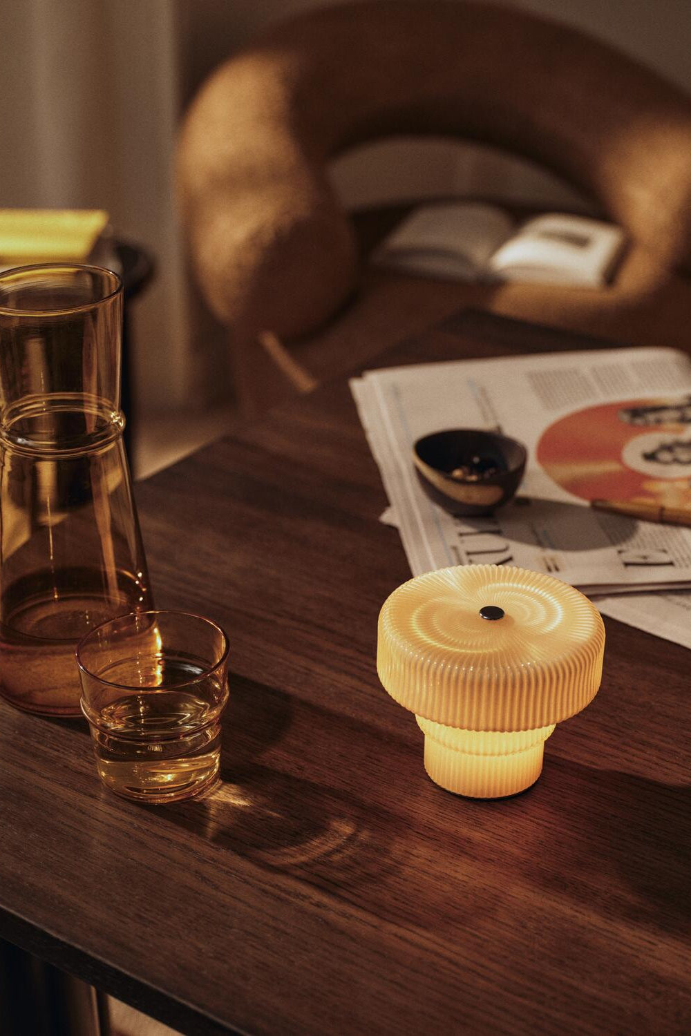 Ripple trådløs lampe, H10 cm - Oat